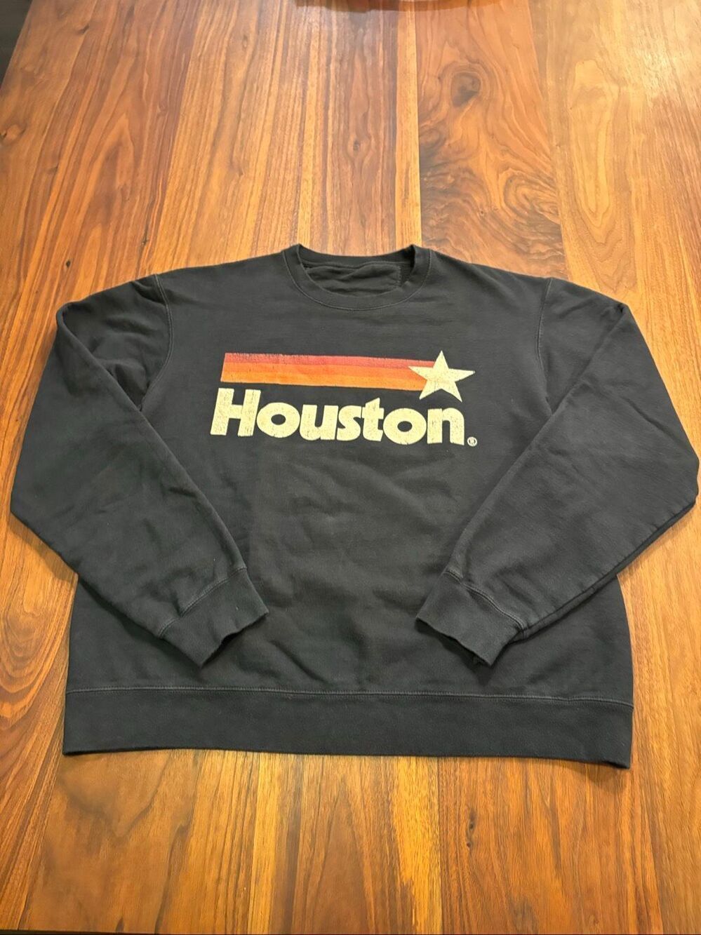 Houston Women's Black Crew Neck Graphic Stripe Strong Sweatshirt Medium